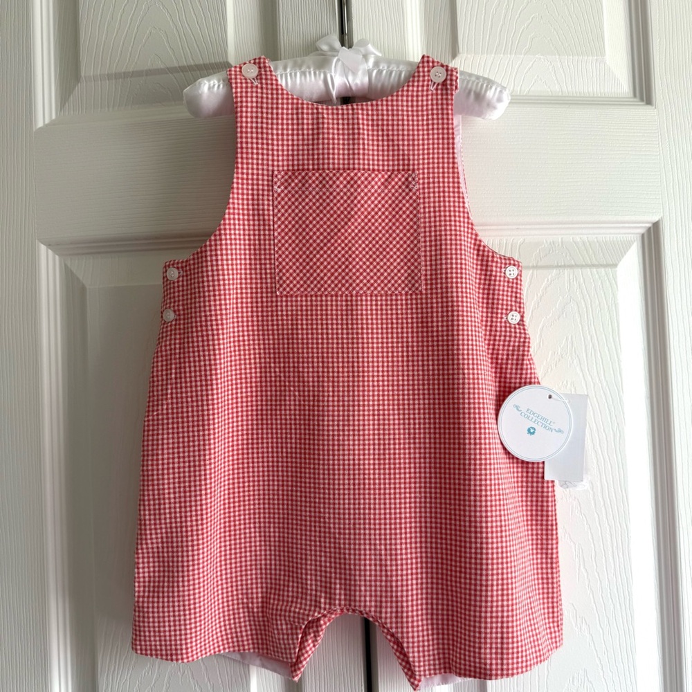 NWT Edgehill Collection Red Gingham Jon Jon Romper 100% Cotton